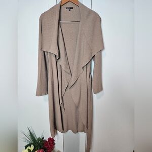 Lightweight Waterfall Duster Coat with Tie Belt - Mauve/Dusty Rose